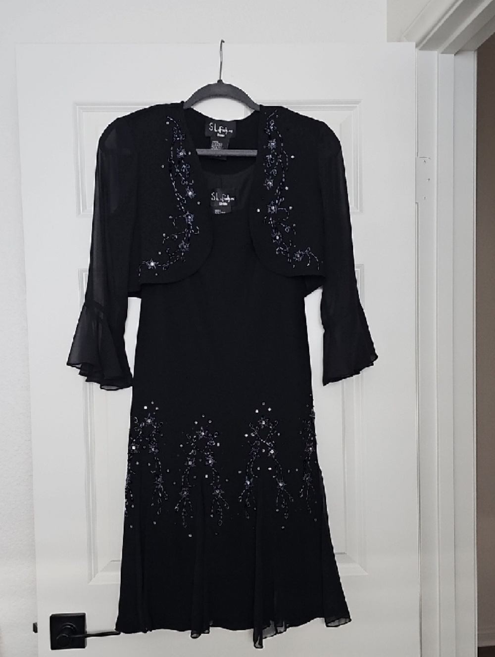 SL Fashions Beaded Embellished Formal 2 Piece Dress Bolero Jacket Black 6P